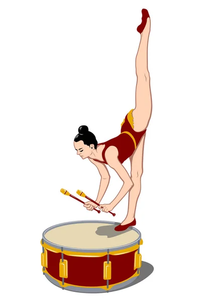 Gymnaste Avec Des Clubs Debout Sur Tambour Gymnastique Rythmique Cirque — Image vectorielle