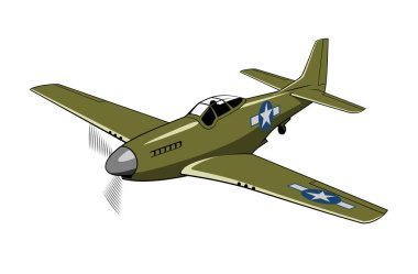 Mustang P-51 savaş uçağı (1940). İkinci Dünya Savaşı uçağı. Antika uçak. Vektör ortamı beyazda izole edildi.