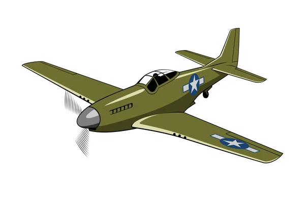 マスタングP 51戦闘機 1940年 第二次世界大戦中 ヴィンテージ飛行機 白色に隔離されたベクトルクリップ — ストックベクタ