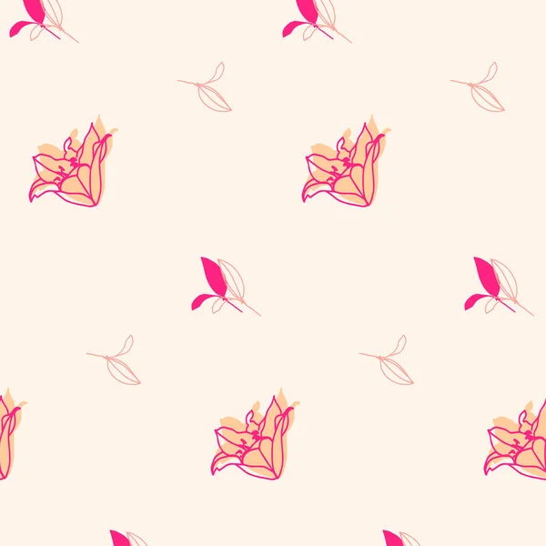 Yumuşak pembe çiçek vektör deseni. Zambaklar pembe siluet. Şık bir bahar illüstrasyonu. Tekstil tarzı. Doğa. Bahçıvanlık. Zambaklar çiçek açar.