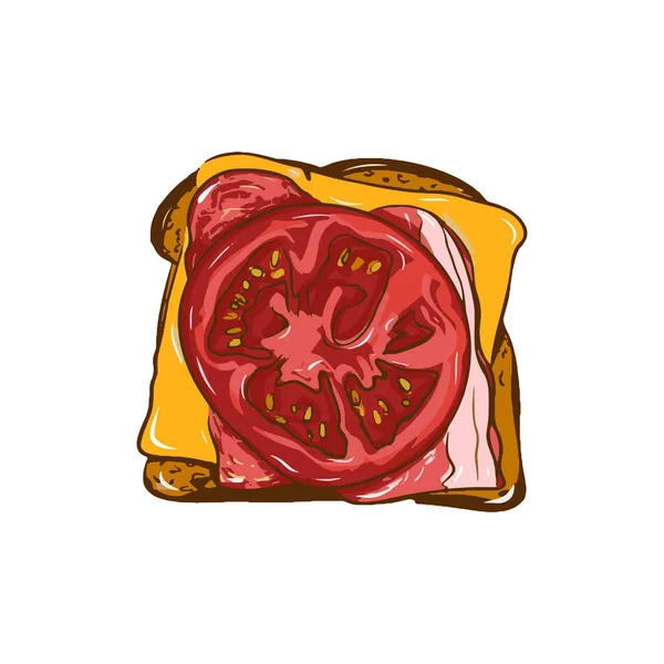 Šunka Rajčata Sýrové Toastové Vektory Ilustrace Izolované Bílém Pozadí Tradiční — Stockový vektor