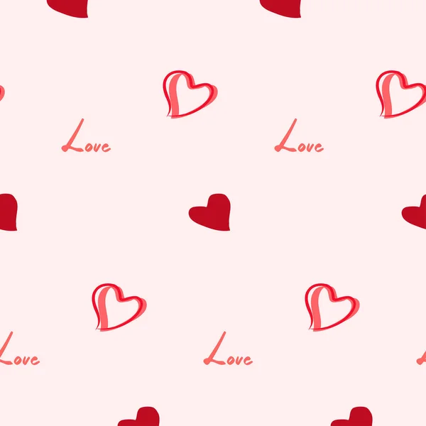Simple Hearts Vector Pattern White Background Pink Red Different Shaped — Διανυσματικό Αρχείο