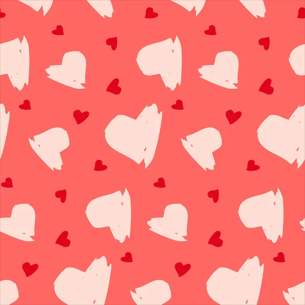 Simple Hearts Vector Pattern Pink Background Pink Red Different Shaped — Vetor de Stock