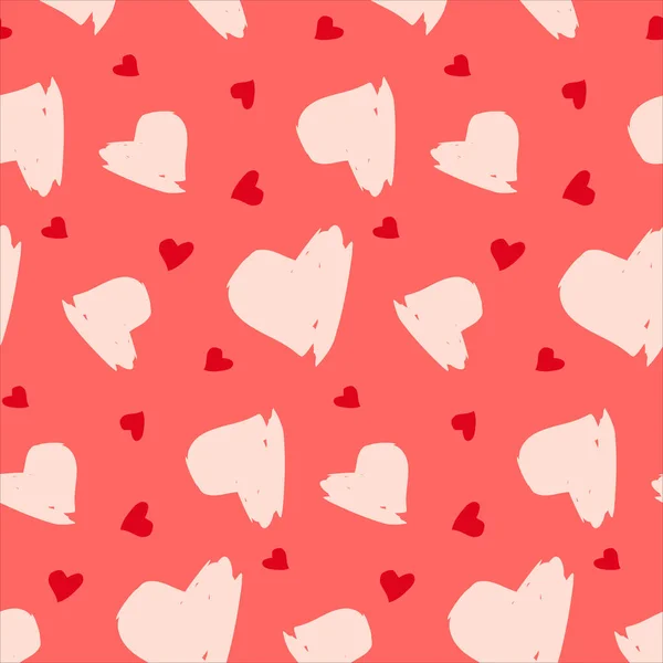 Simple hearts vector pattern on the pink background. Pink and red different shaped heart wallpaper. Romantic Valentines day pattern. Love romantic design.