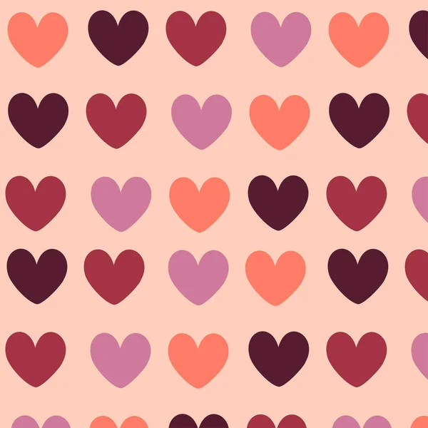 パステルピンクの背景にシンプルなハートベクトルパターン ピンクと紫の心の壁紙の色合い ロマンチックなバレンタインデーのパターン ヴィンテージ 恋愛デザイン — ストックベクタ
