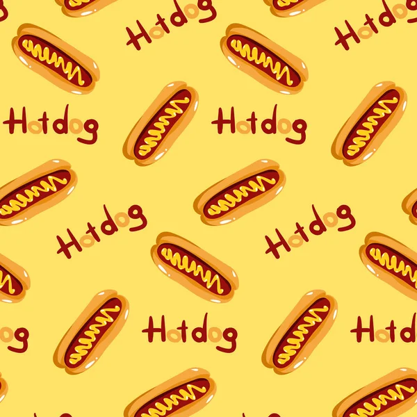 Çizgi film tarzında hardallı, kusursuz sosisli sandviç. Mektup. Kaligrafi. El yazısı stili. Amerikan fast food 'u. Fast food menüsü tasarlamak için basit bir çizim. Sokak yemeği..