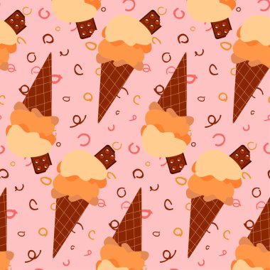 Basit düz kakaolu dondurma kalıbı. Gözleme külahında kakao dondurması ve pembe arka planda çikolatalı tatlı duvar kağıdı. Fırın tasarımı. Kafe menüsü. Paket kağıdı.