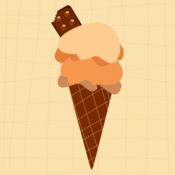 Простая Векторная Иллюстрация Какао Плоском Стиле Какао Мороженое Вафельном Конусе — стоковый вектор