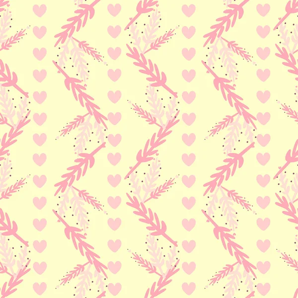 Basit aşk çiçekli, kusursuz bir geçmişi var. Folk tarzında yaratıcı bir dekorasyonu var. Vektör deseni. Aşk, kalp motivasyonu. Pastel pembe renkler. Baskı, tekstil, kartlar, kıyafetler için tasarım.