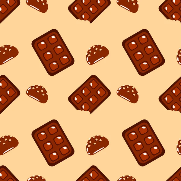 Barras Chocolate Estilo Plano Simples Padrão Vetorial Trufas Choque Cacau — Vetor de Stock
