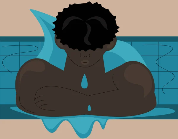 Flat Illustration Dark Haired Man Blue Pool Man Leans Side — Wektor stockowy