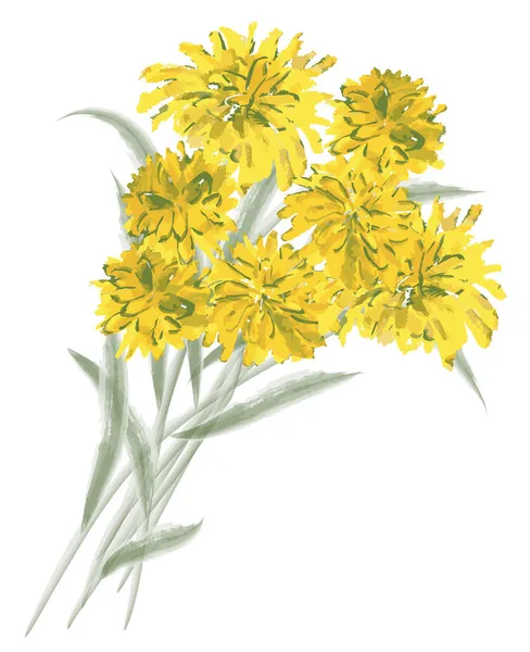 Freehand Teksturowane Rysunek Bukiet Żółty Akwarela Kwiaty — Wektor stockowy