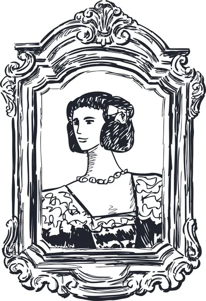 富丽堂皇的古董夫人手绘 — 图库矢量图片