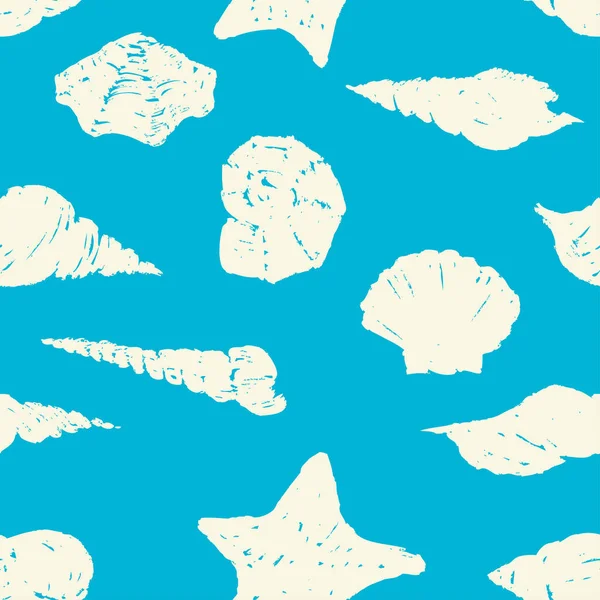 Bezešvé Vzor Kreslené Texturované Siluety Různé Mořské Mušle — Stockový vektor