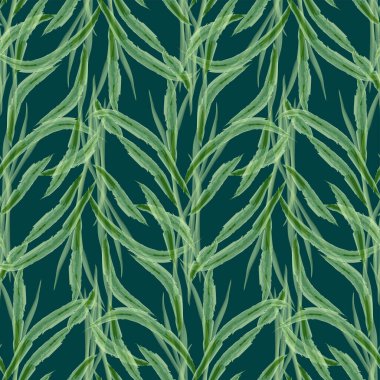 Soyut yeşil yaprakların suluboya çizimlerinden kusursuz desen