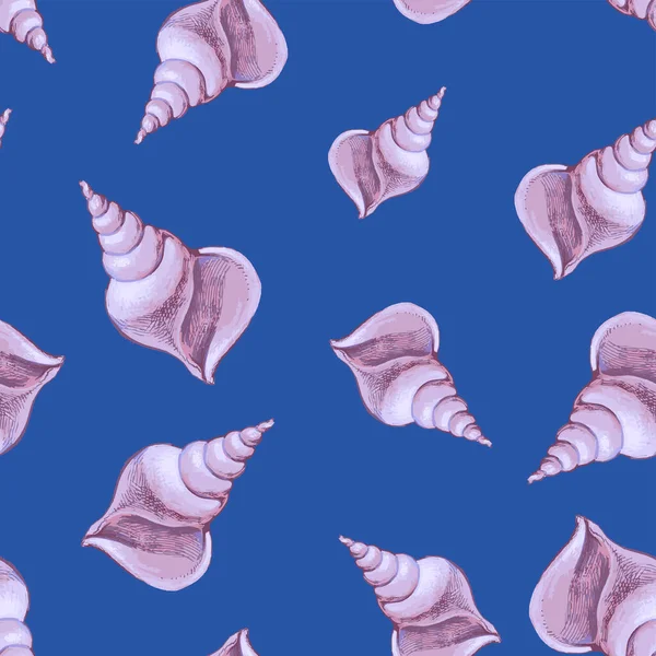 水彩ベクトルからのシームレスな背景ピンクの貝殻の図面 — ストックベクタ