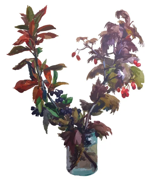 Акварельный Векторный Рисунок Осеннего Букета Ветвей Фруктовых Деревьев Спелыми Ягодами — стоковый вектор