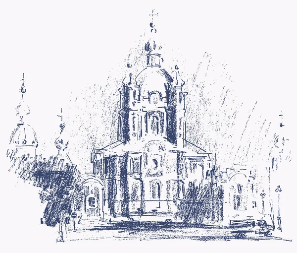 Texturizado Dibujo Mano Antigua Catedral Estilo Barroco — Vector de stock