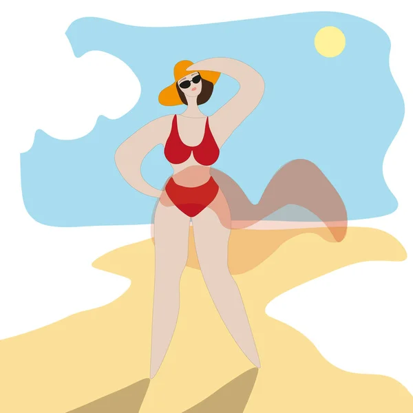 Woman Red Summer Beach — Stockfoto
