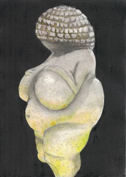 Willendorf Venüs 'ü siyah arkaplan illüstrasyonu üzerine