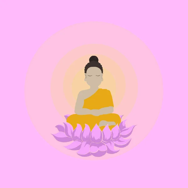 Cute Buddha Glow Meditating Monk Pink Page Colorful Clipart Character — Fotografia de Stock