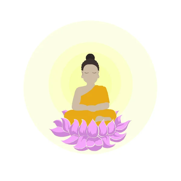 Buda Linda Resplandor Monje Meditando Página Blanca Personaje Clipart Colorido — Foto de Stock