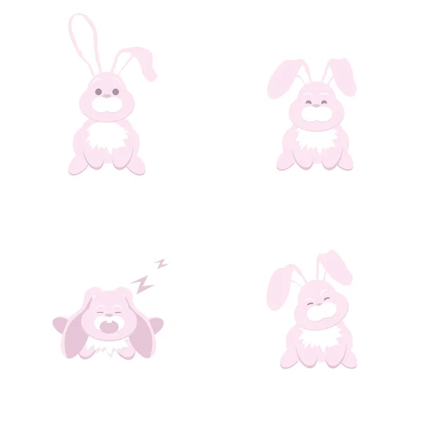 Set Cartoon Pink Rabbits Different Emotions Vector — Stock Vector