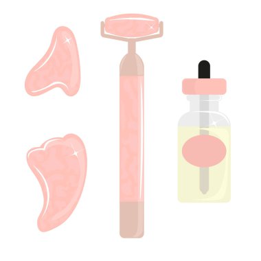 Beyaz arkaplanda izole edilmiş deri bakımı için vektör çizgi film araçları