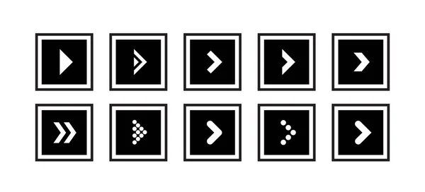 Set Black Arrow Illustration Icons Shape Square — Stock Vector