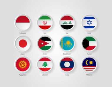 Asya ülkeleri için 3 boyutlu kabartma çemberi bayrakları.