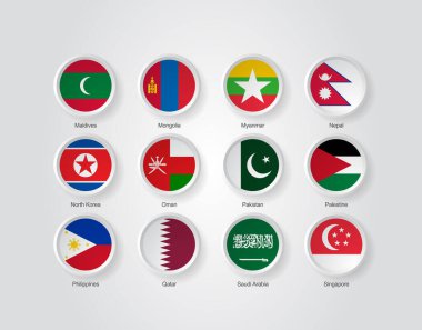 Asya ülkeleri için 3 boyutlu kabartma çemberi bayrakları.