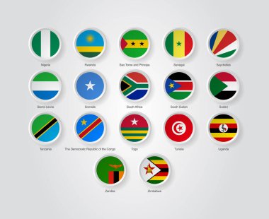 Afrika ülkelerinin bayrakları için 3D kabartma çemberi.