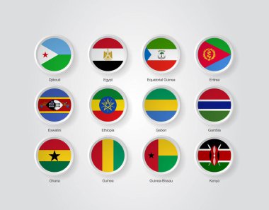 Afrika ülkelerinin bayrakları için 3D kabartma çemberi.