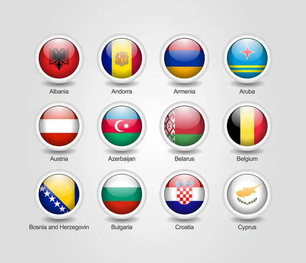 Icons Glossy Circle Set Europe Countries Flags — Stock Vector