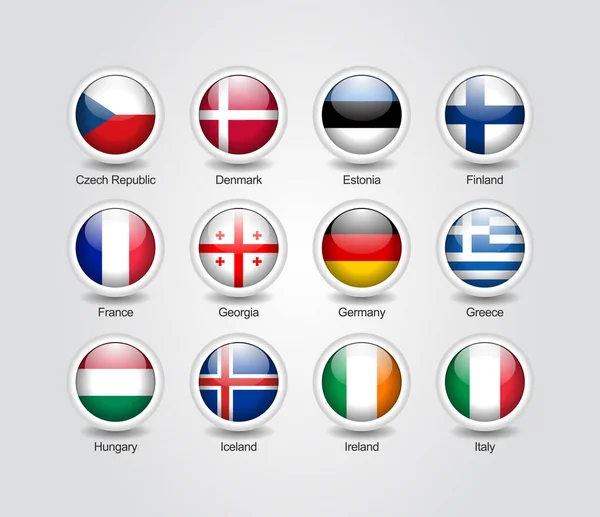 Icons Hochglanzkreissatz Für Flaggen Der Europäischen Länder — Stockvektor