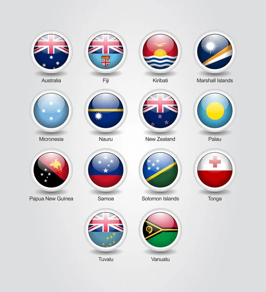 Icons Glossy Circle Set Australia Oceania Countries Flags — Stock Vector