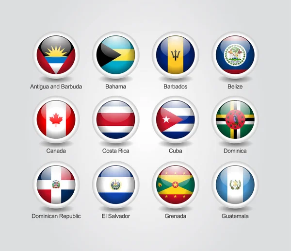 Ikoner Glansiga Cirkel Som För Nordamerika Länder Flaggor — Stock vektor