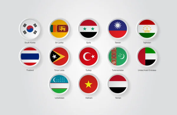 Ikoner Prägling Cirkel Som För Asien Länder Flaggor — Stock vektor