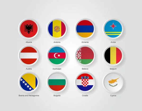 Iconos Relieve Círculo Conjunto Banderas Para Los Países Europa — Archivo Imágenes Vectoriales