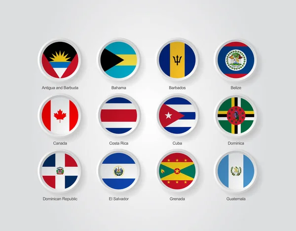 Iconos Relieve Conjunto Círculo Para Las Banderas Los Países América — Archivo Imágenes Vectoriales