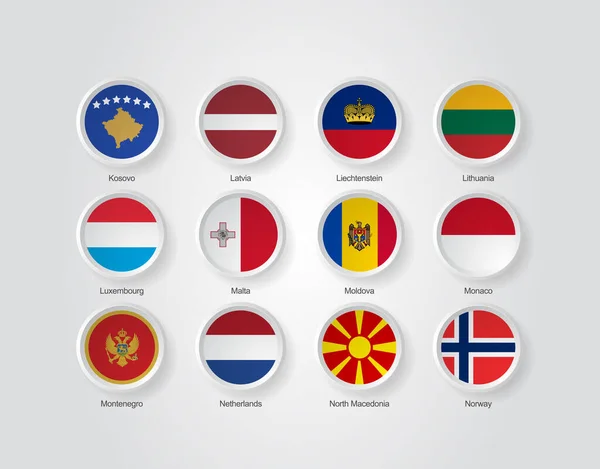 Иконы Тиснение Круга Набор Флагов Стран Европы — стоковый вектор