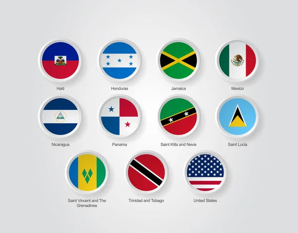 Ikoner Prägla Cirkel Som För Nordamerika Länder Flaggor — Stock vektor