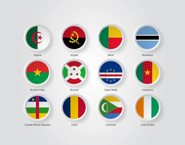 Ikoner Prägla Cirkel Som För Afrika Länder Flaggor — Stock vektor