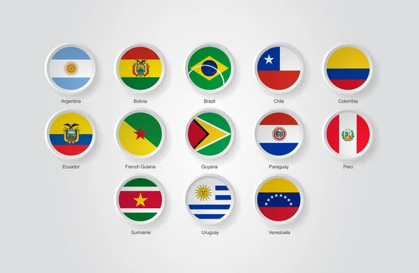 Ikoner Prägla Cirkel Som För Sydamerika Länder Flaggor — Stock vektor