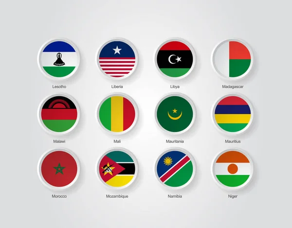 Icone Goffratura Cerchio Impostato Paesi Dell Africa Bandiere — Vettoriale Stock