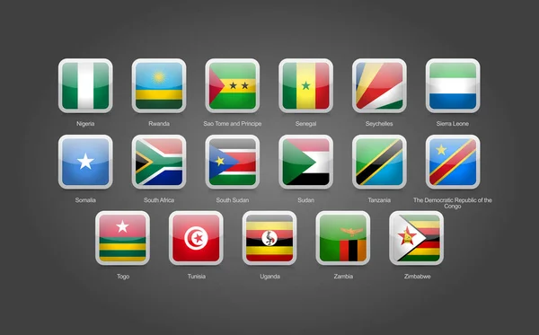 Pictogrammen Glanzend Afgeronde Rechthoek Set Van Afrika Vlaggen — Stockvector