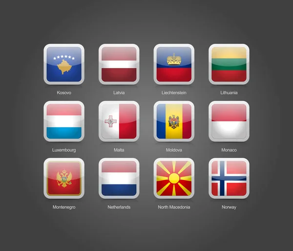 Ikoner Glansiga Rundade Rektangel Uppsättning Europa Flaggor — Stock vektor