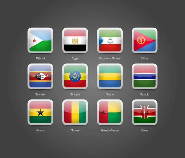 Symbole Glänzendes Abgerundetes Rechteck Mit Afrika Flaggen — Stockvektor