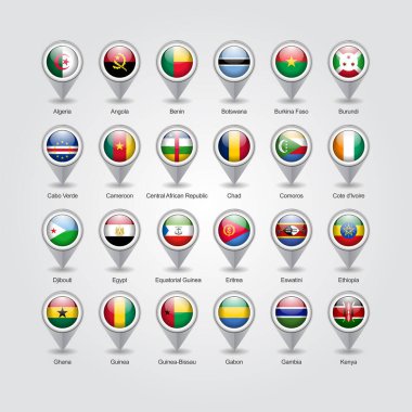 Afrika ülkelerinin iğne noktası simgelerinin 3B vektör tasarımı