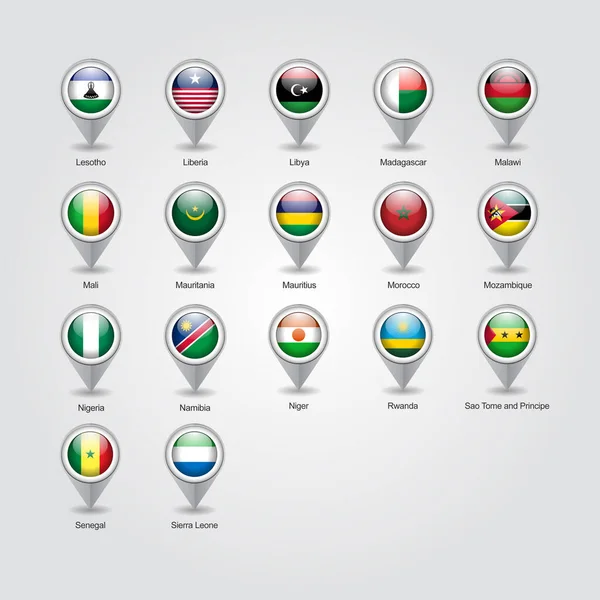 Diseño Vectores Iconos Puntos Referencia Países África — Vector de stock